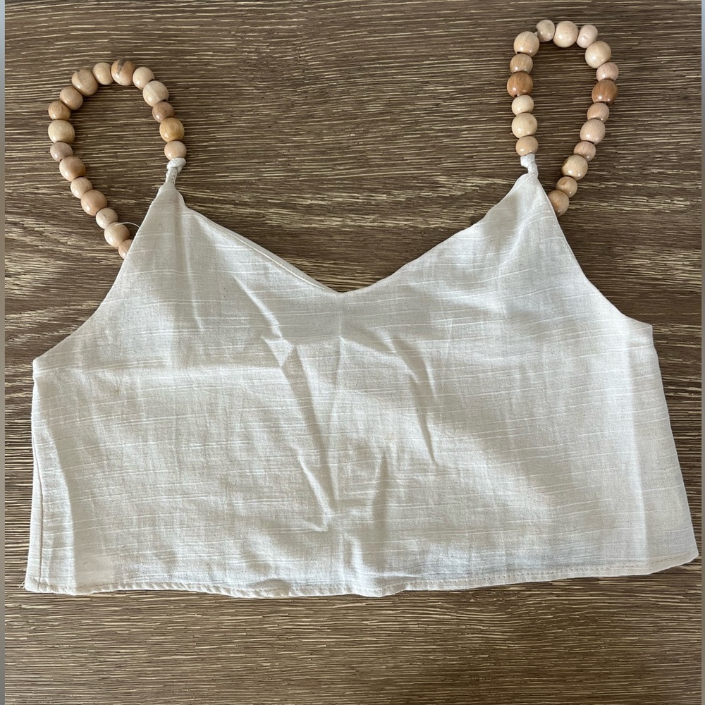 Bisou linen crop top with wood bead straps